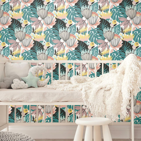 Retro Tropical Leaves Peel & Stick Wallpaper - EonShoppee