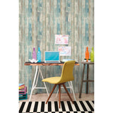 Distressed Wood Blue Peel And Stick Wallpaper - EonShoppee