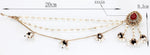 Antique Gold Red Crystal Pearl Tassel Long Sahara Bead Chain Traditional Jhumka Earrings