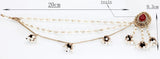 Antique Gold Red Crystal Pearl Tassel Long Sahara Bead Chain Traditional Jhumka Earrings