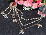 Antique Gold Red Crystal Pearl Tassel Long Sahara Bead Chain Traditional Jhumka Earrings