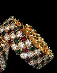 Dazzling 3 Row Multi Color Crystal Bangle Bracelet Shining Wedding Fashion Jewelry Charm Statement Cuff Bracelet