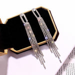 Shiny Silver Crystal Multi Tassel Long Earrings Women Party Fashion Jewelry Dangle Earrings
