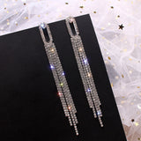 Shiny Silver Crystal Multi Tassel Long Earrings Women Party Fashion Jewelry Dangle Earrings