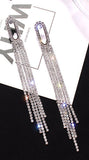 Shiny Silver Crystal Multi Tassel Long Earrings Women Party Fashion Jewelry Dangle Earrings