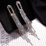 Shiny Silver Crystal Multi Tassel Long Earrings Women Party Fashion Jewelry Dangle Earrings