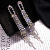 Shiny Silver Crystal Multi Tassel Long Earrings Women Party Fashion Jewelry Dangle Earrings