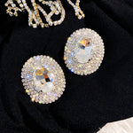 Exaggerated Silver Crystal Oversized Oval Stud Statement Earrings For Women