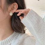 Gorgeous Gold Plated Big Round Pearl Crystal Stud Earrings Wedding Fashion Jewelry Party Earrings
