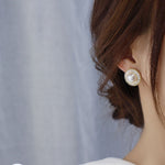 Gorgeous Gold Plated Big Round Pearl Crystal Stud Earrings Wedding Fashion Jewelry Party Earrings