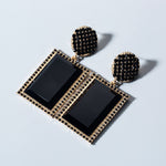 Exquisite Golden Black Crystal Geometric Square Stylish Fashion Jewelry Earrings for Women