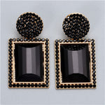 Exquisite Golden Black Crystal Geometric Square Stylish Fashion Jewelry Earrings for Women