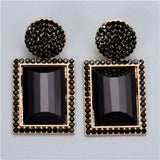 Exquisite Golden Black Crystal Geometric Square Stylish Fashion Jewelry Earrings for Women