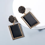 Exquisite Golden Black Crystal Geometric Square Stylish Fashion Jewelry Earrings for Women