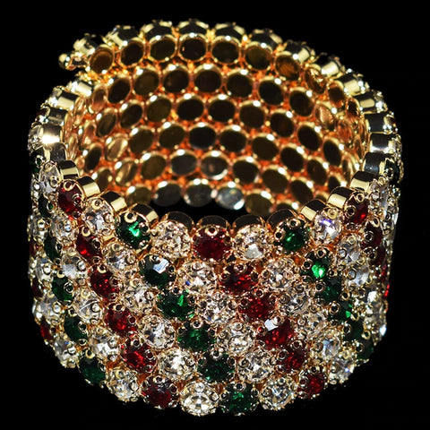 Dazzling 5 Row Multi Color Rhinestone Crystal Wide Bangle Bracelet Shining Wedding Fashion Jewelry